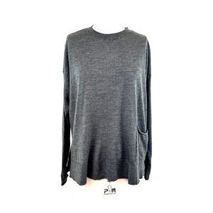 Eileen Fisher Merino Wool Sweater Gray Left Hip Pocket XS Boxy Office Minimalist